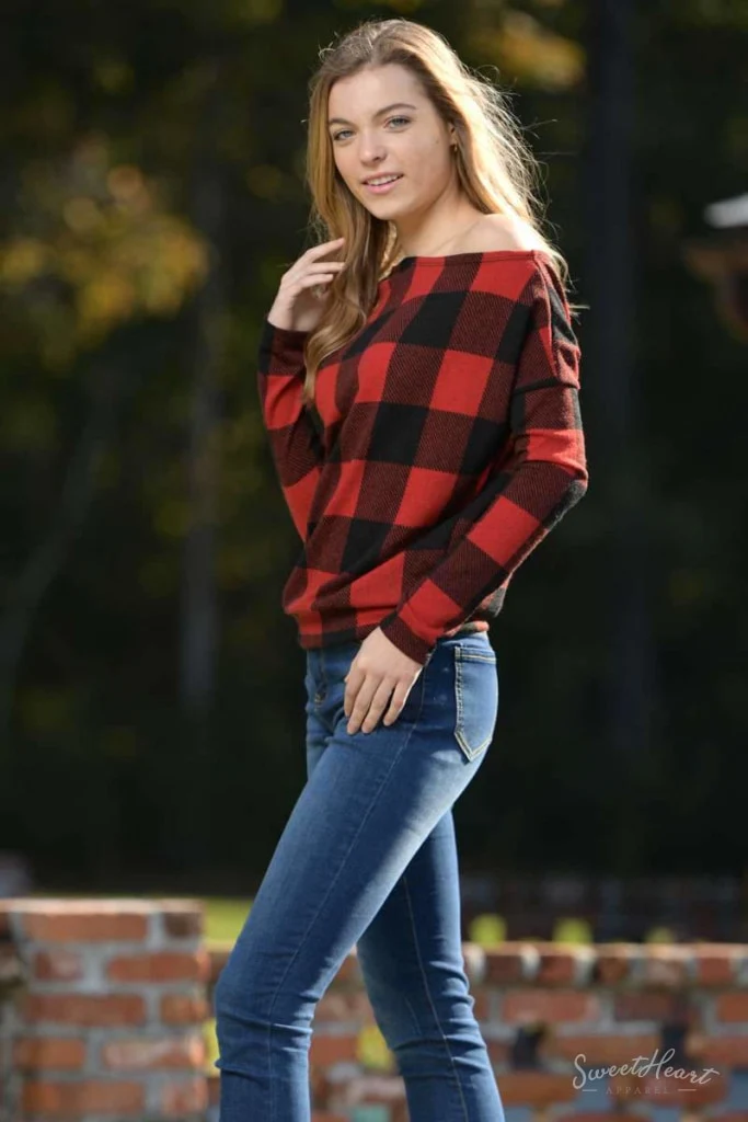Comfort To Touch Plaid Sweater - Red - Image 4