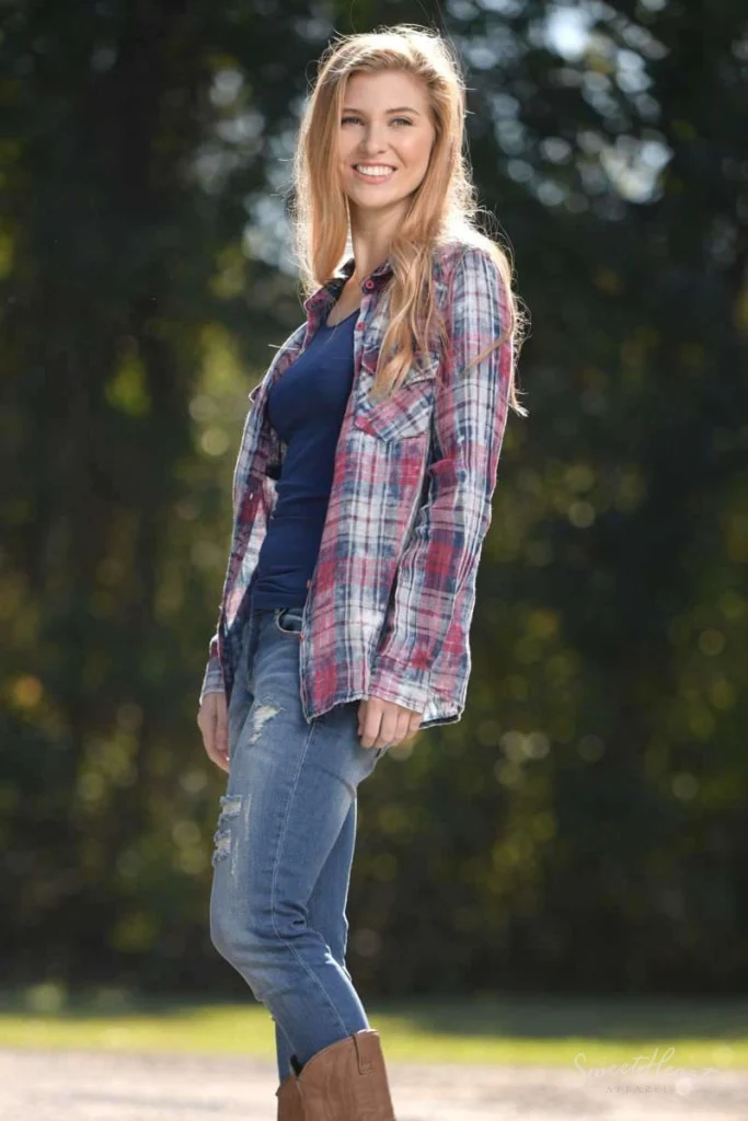 Country Kiss - Flannel Blue & Red Shirt - Image 3