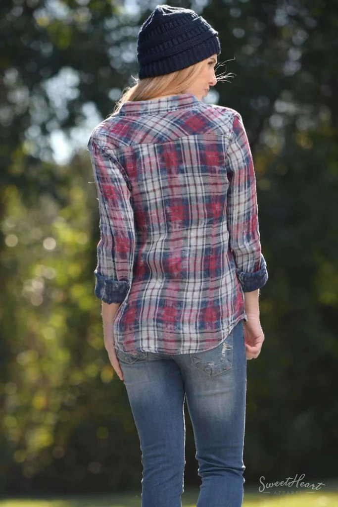 Country Kiss - Flannel Blue & Red Shirt - Image 7