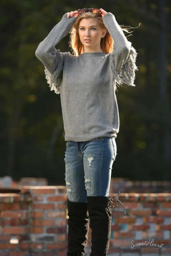 Fringe Forward Sweater - Heather Gray - Image 4