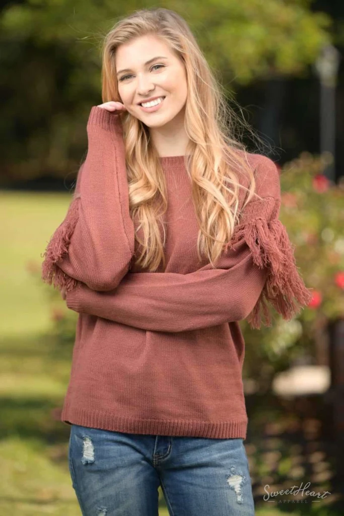 Fringe Forward Sweater - Rust - Image 3