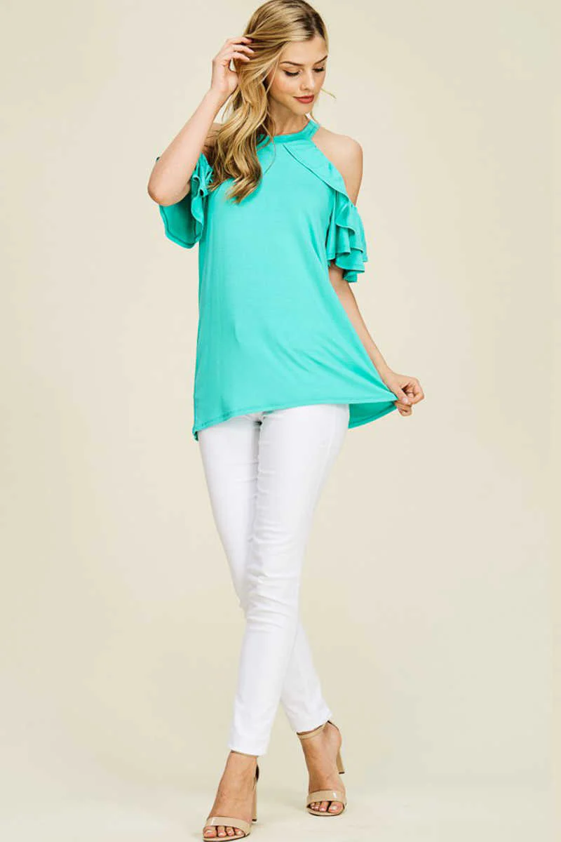 Paradise Found - Ruffle Sleeves Top Mint - Image 3