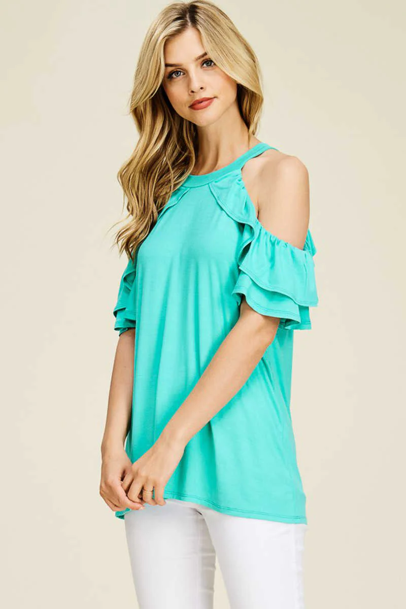 Paradise Found - Ruffle Sleeves Top Mint - Image 4