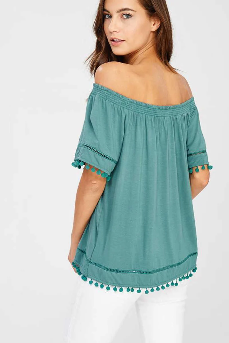 Shore 2 Shore - Off Shoulder Top Green - Image 3