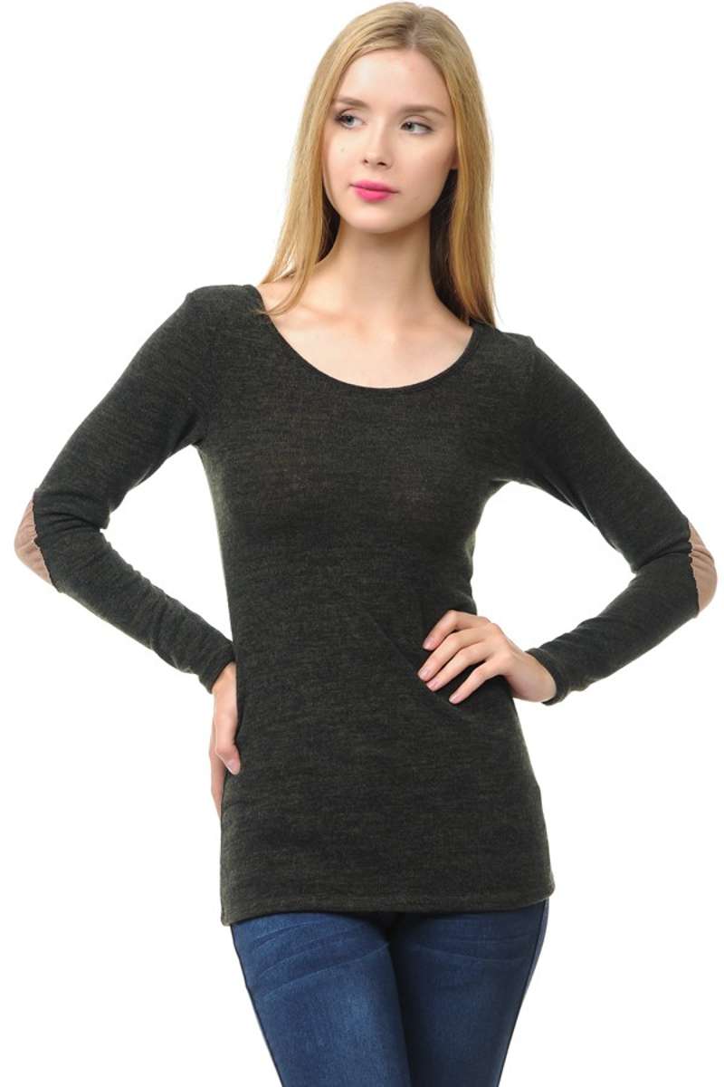 Wear We Meet - Solid Elbow Patch Top in Charcoal - Image 3