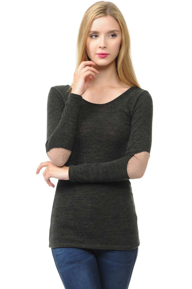 Wear We Meet - Solid Elbow Patch Top in Charcoal - Image 4