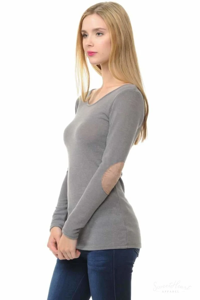 Wear We Meet - Solid Elbow Patch Top in Sage - Image 3
