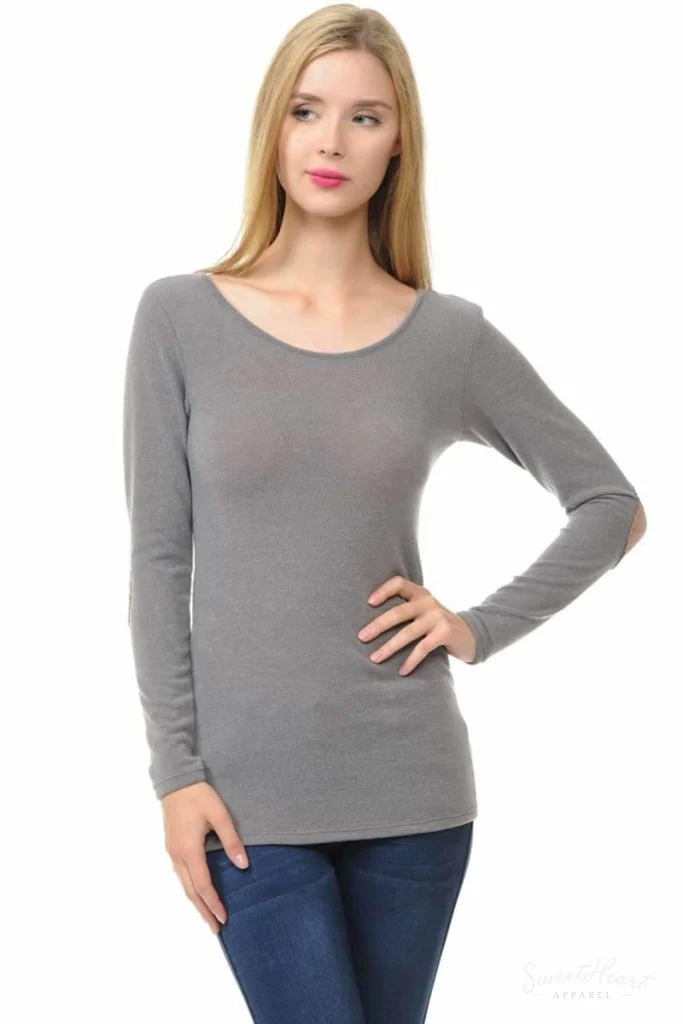 Wear We Meet - Solid Elbow Patch Top in Sage - Image 4