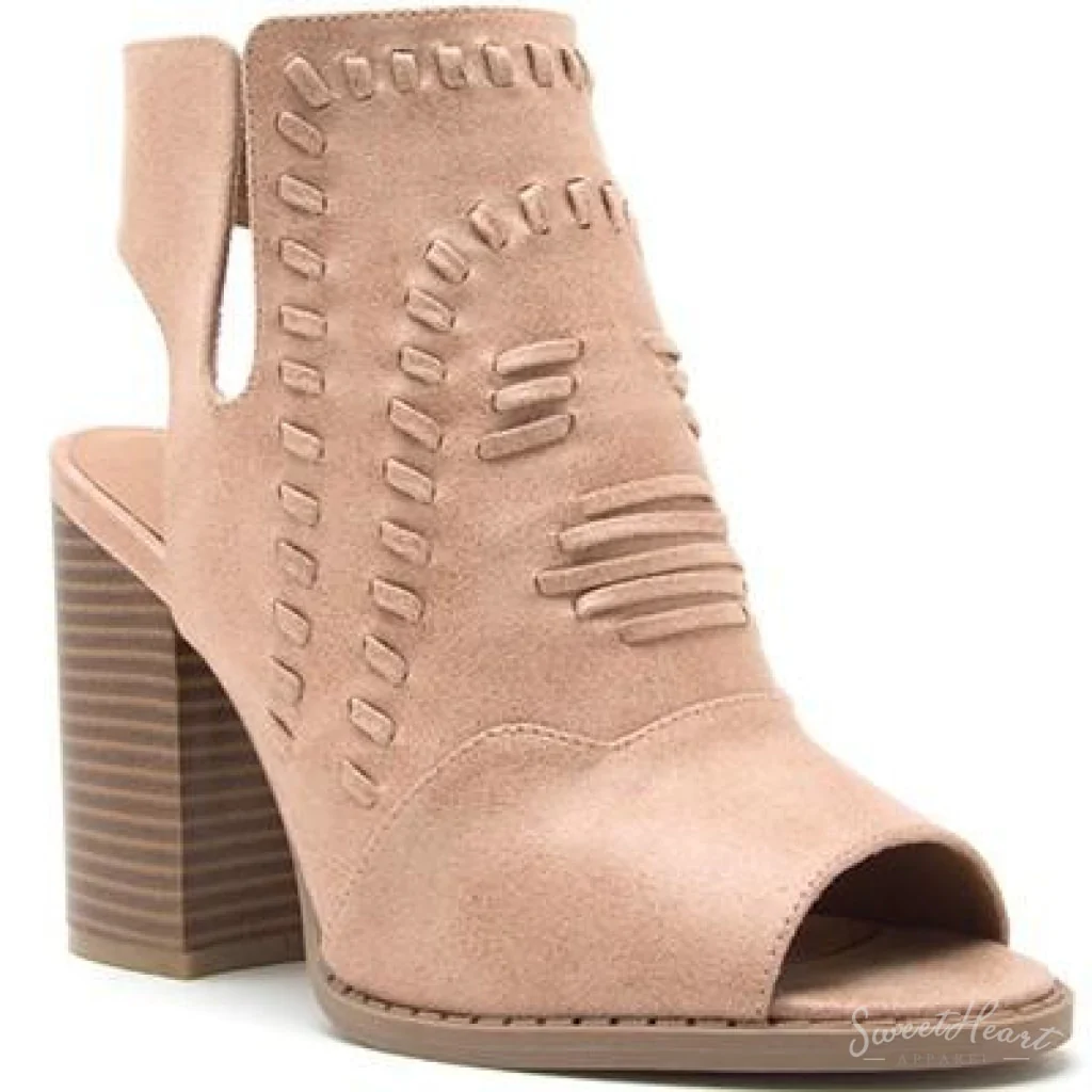 Yours Solely - Chunky Heel Peep Toe Booties Tan - Image 3